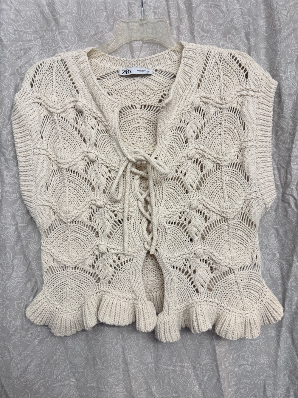 Zara Cream Lace-Up Open Knit Sweater Vest